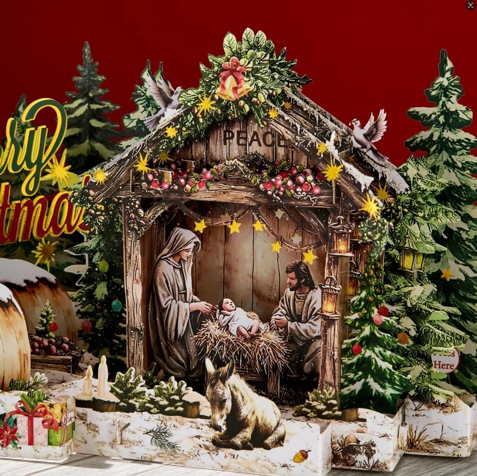 Музыкальная 3D всплывающая рождественская открытка со светодиодной подсветкой — играет «Радость миру»,... - Изображение 4 из 4