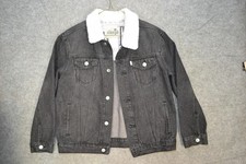 Levis SilverTab Jacket Youth 12-13Y Large Gray Denim Sherpa Collar Trucker Warm