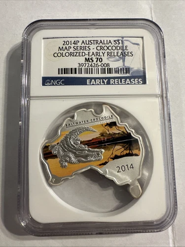 2014-P Australia Map Series 1oz Colorized Crocodile NGC MS 70 Early Release