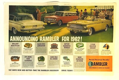 AMC American Motors Rambler 1962 Two Page Print Ad VTG Car Ad 20.5 x 13.5