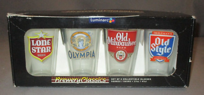 Set of 4 Pint Beer Pub Glasses Lone Star Old Style Old Milwaukee Olympia Brewery