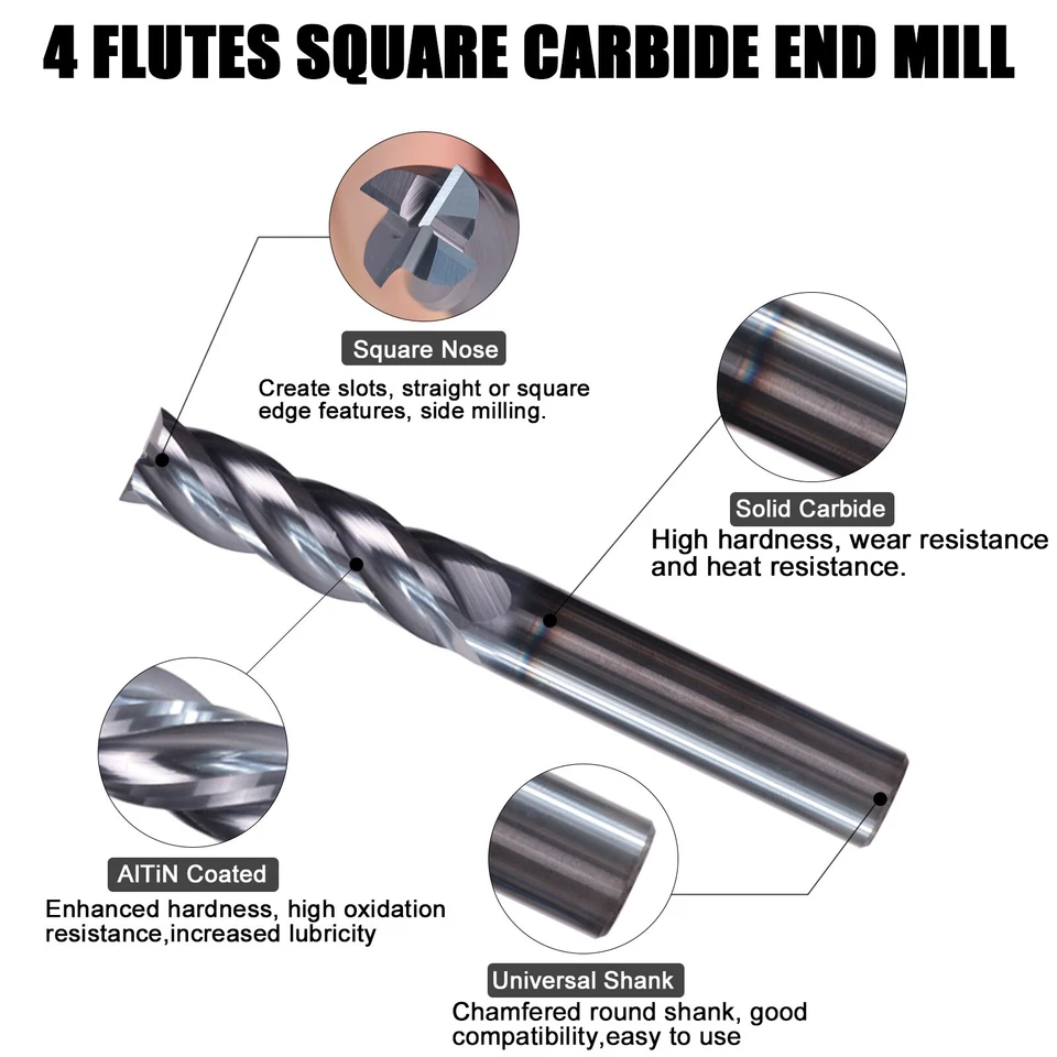Fresas de extremo de carburo sólido 10 piezas 4 flautas 5/16" x13/16" x2-1/2" - recubiertas de AlTiN Foto 2 de 4