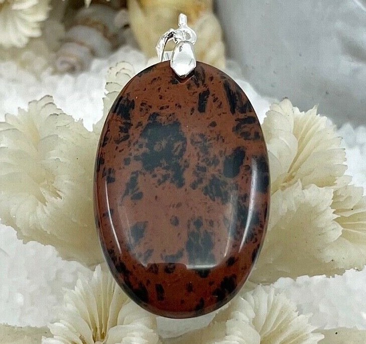 Pendentif obsidienne acajou naturelle du Mexique, le cadeau minéral unique pour femme