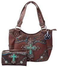 Western Purse For Women Bag Handbag Wallet Set Carry Conceal Turquoise Cross