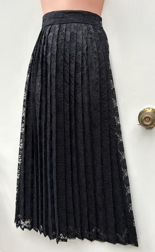 GEEBEE Original 80's Vintage/Retro/Goth Long Pleated Black Lace Skirt Fits Au 10 - Picture 3 of 7