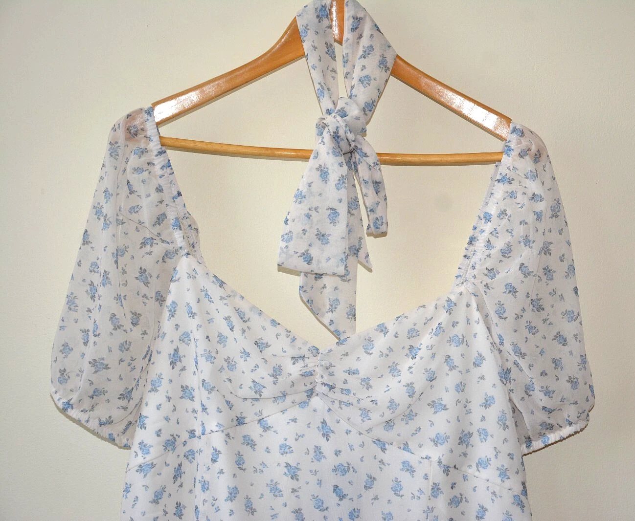 OFF WHITE MINI ABITO EX NEW LOOK OFF BIANCO+BLU DITSY STAMPA FLOREALE FODERATO IN CHIFFON TAGLIA 8 22