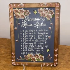 12 1/2” x 9 1/2” Wood Framed Slate Chalkboard Grandma’s House Rules
