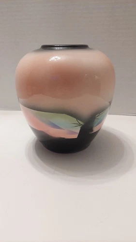 Judith Stiles Art Pottery Signed Vase Vintage 80’s Southwest Pastel Theme Round