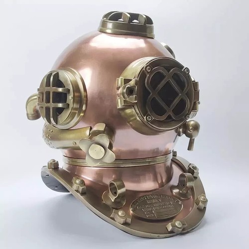18" Copper Diving Helmet US Navy Mark V Deep Sea Scuba Antique Divers With Stand - Picture 4 of 5