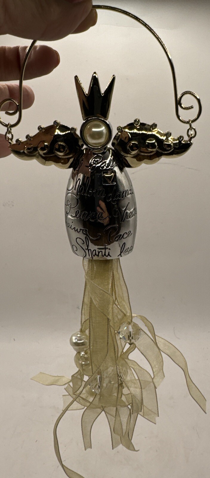 Silver Gold  Chico's Christmas Jewel Angel Ornament Glass Stone Pearls Beads