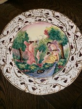 vintage capodimonte porcelain Wall Decor, Platter, Plate 14 Prehung, Gilded