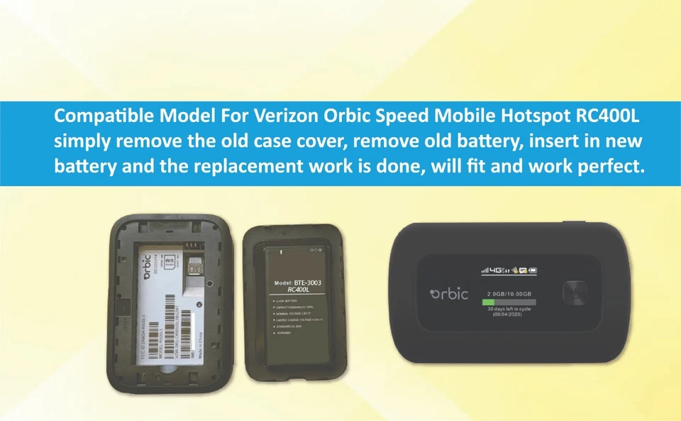 BTE-3003 Battery Replacement for Orbic Verizon Speed Mobile WiFi Hotspot RC400L - Image 3 of 3