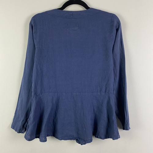FLAX Petite 100% Linen Lagenlook Jacket Blue Peplum Button Up - 第 5/9 張圖片