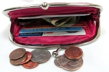 Genuine Leather Coin Purse 6 Credit Card Slot ID Window Snap Top Closure Blk Red