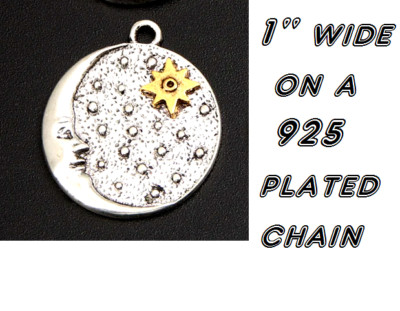 CRESCENT MOON SUN STAR STARRY SKY pendant on 24'' 925 plate Silver Necklace Women