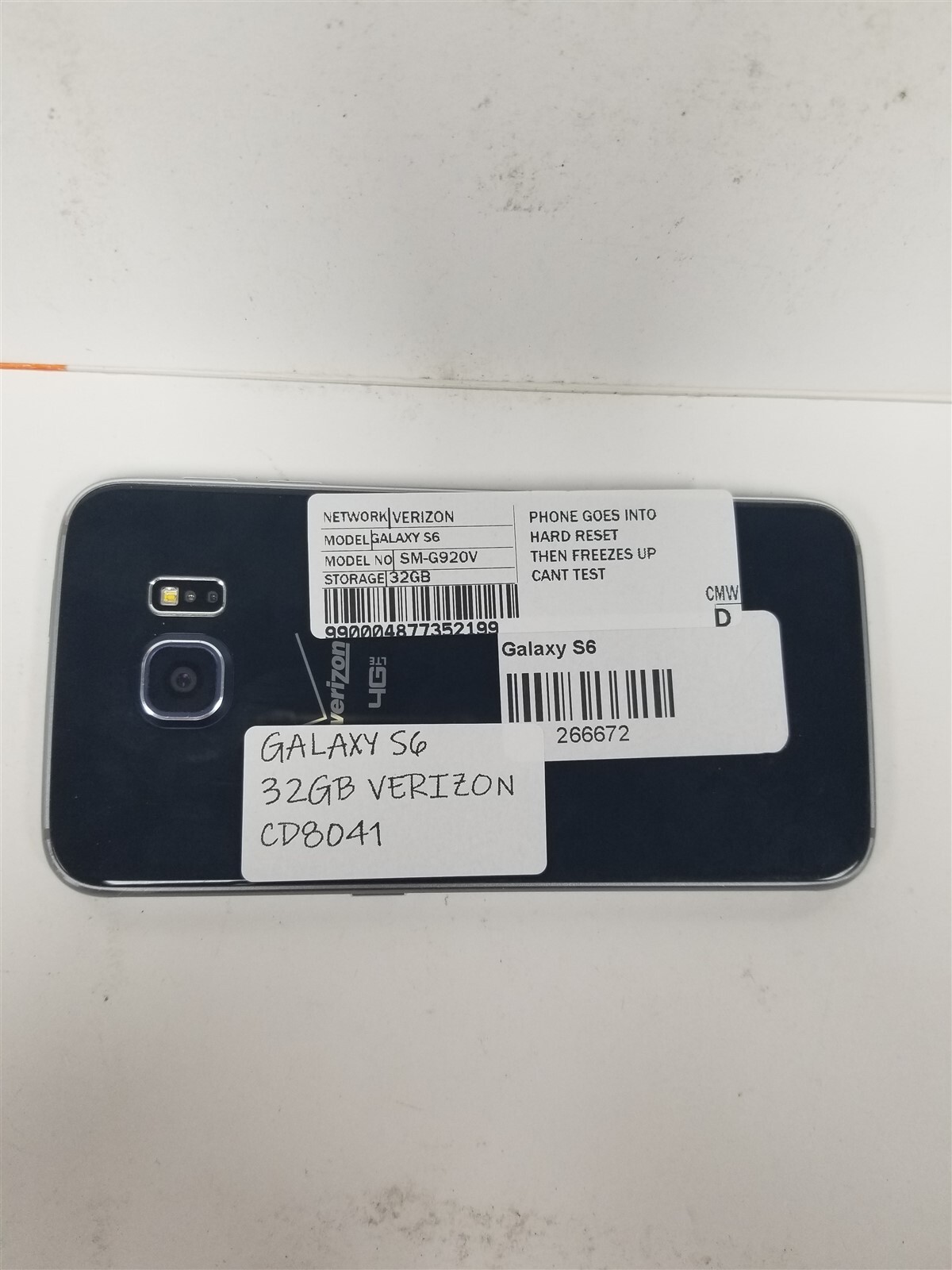 SAMSUNG GALAXY S6 32GB BLACK SM-G920V (VERIZON) DAMAGED CD8041