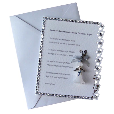 GOOD LUCK ~ 3D GUARDIAN ANGEL KEEPSAKE GIFT CHARM ~ VERSE RHYME CARD & ENVELOPE