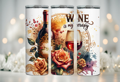 Wine/Therapy, 20oz Tumbler, Hot/Cold, Straw, Stainless Steel, Leak Proof (#910)