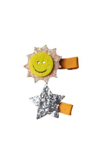 NEW 5cm Sun Star Weather Motif Glitter Felt 3.5cm Hair Fork Clip Slide Fashion