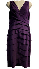 ADRIANNA PAPELL 10 Sleeveless V-Neck Dress Scallop Tiered Layered Cocktail Purpl