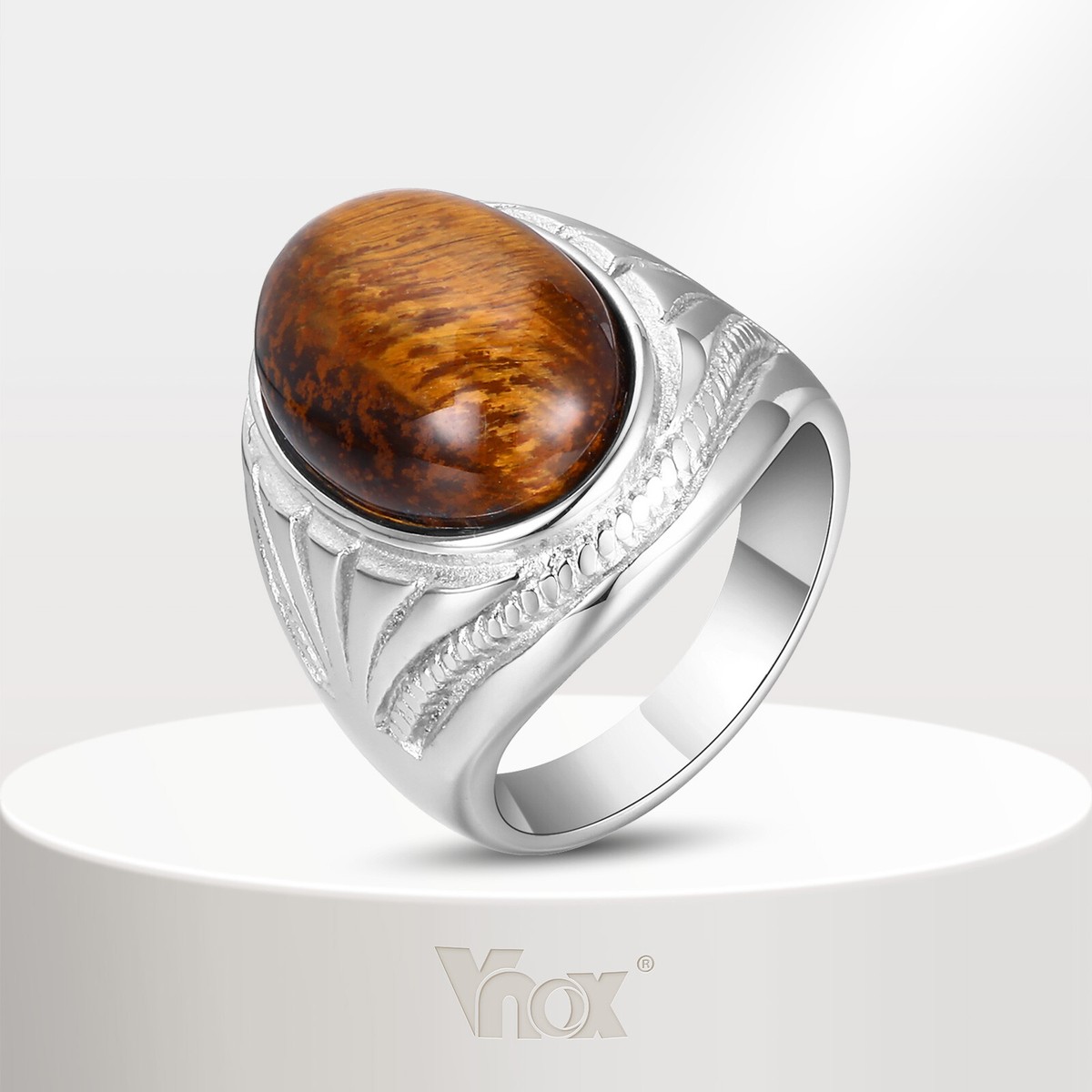 VNOX Tiger Eye Stone Ring Mens Chunky Signet Ring Stainless Steel