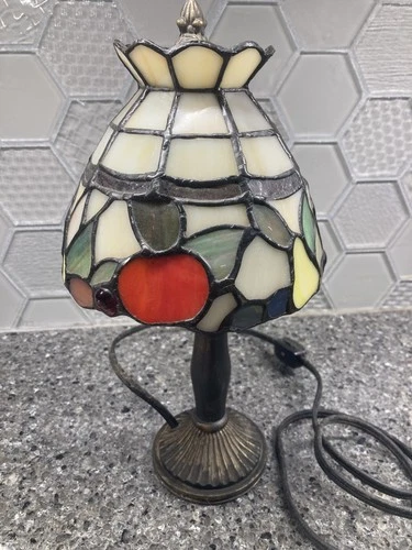 Vintage metal miniature Table Light Tiffany style Lamp Stained glass