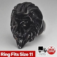 Stainless Steel Black Steel Detailed Lion Ring Band Sz 11