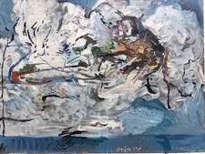 Oil Painting Interior Cubism Clouds And Figures 18”x24” Canvas Original Signed