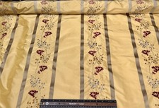 Gold Silk Taffeta W/Brown Stripe velvety Embroidery 100 Silk, 54" W EB-861B