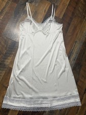 Vintage Vanity Fair Satin Slip Nightgown Ivory Lace Trim Full Slip 38 L USA