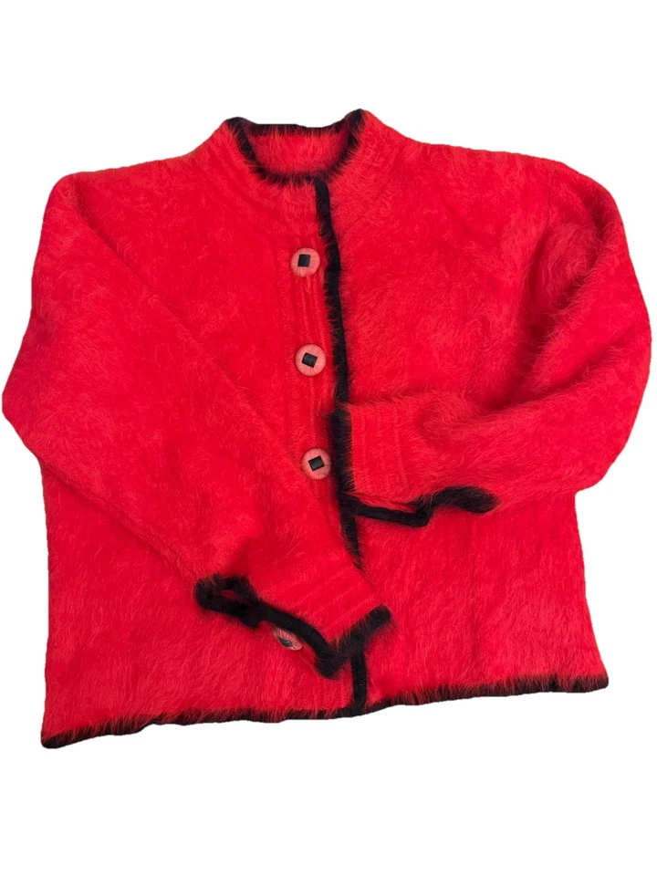 Vtg Venesha Angora Sweater Cardigan Red Blazer Jacket Small - Image 3 of 4