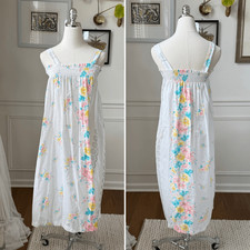 Vintage 70s Sundress Nightgown Floral Smocked S