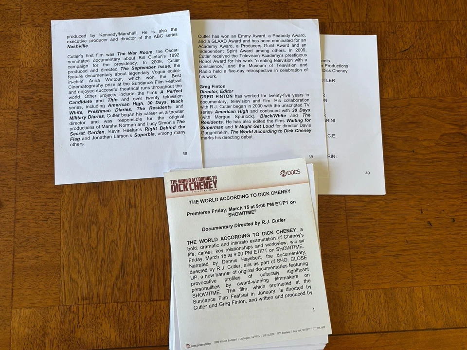 The World According to Dick Cheney (2013) PROMO SCREENER PRESS KIT Show Doc RARE - Image 3 of 4