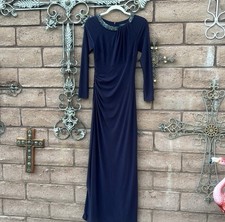 Ralph Lauren Evening Gown Dress Beaded Necklace Long Sleeve Maxi Purple Size 4