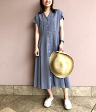 Uniqlo Women Rayon Lawn Short-Sleeve Flare Dress w/Inner Camisole Navy M NWT