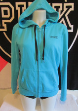 Victoria's Secret PINK Size M Graphic Full Zip Hoodie Turquoise Blue 