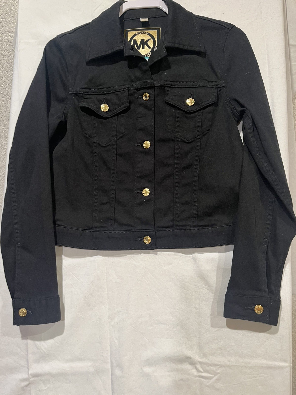 Michael Kors Women's Black Denim Jacket, Gold Buttons Size M