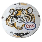 Vintage Esso Gasoline Sign - Tiger Auto Tank Gas Station Porcelain Sign