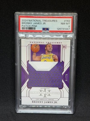 2024 National Treasures Bronny James Jr Rookie Patch Pink /25 #162 PSA 8 