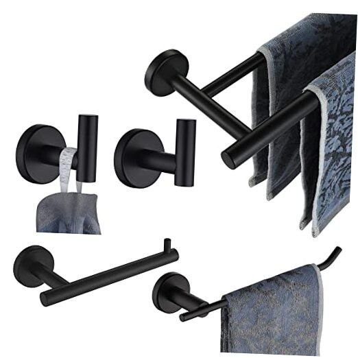 Bathroom Hardware Set Bath Accessories Set Matte Wall Mount 5-Piece Black
