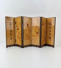 Paravent Pliant Asiatique à Six Panneaux en Bois Laqué Motifs Oiseaux Peint Main
