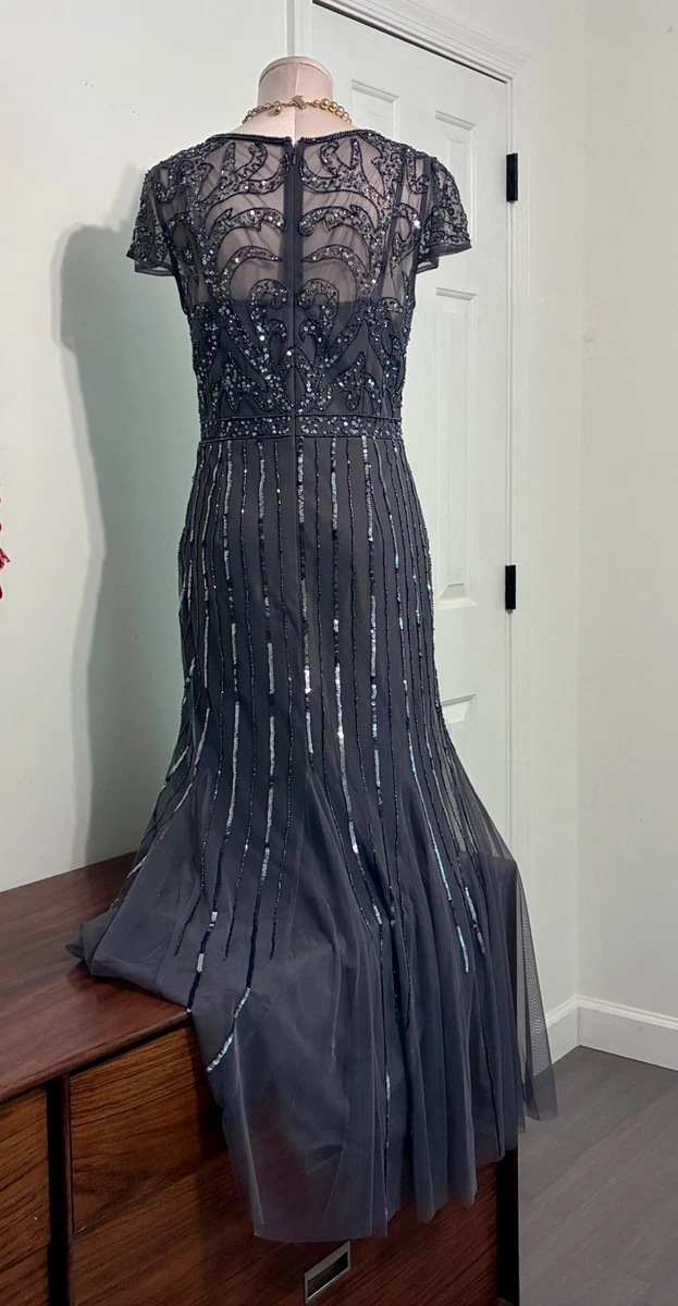 Vestido Formal Adrianna Papell Studio Talla US 10 Cuentas Lentejuelas En Púrpura Oscuro