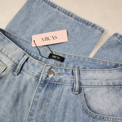 MICAS Wide Leg Jeans Womens Large Light Wash Y2K Baggy Asymmetrical NEW 