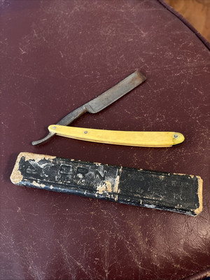 Vintage C. Friedr Ern Wald Germany Highest Award Straight Razor Yellow Handle