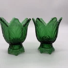 Fenton Emerald Green Tulip 2 Way Candle Holders Pair Vintage Art Glass Set