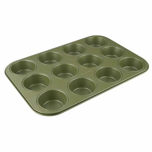 Zenker 12Er Muffinform Green Vision, Backform Stahlblech Sparkling Green 38X26Cm-image