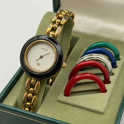 GUCCI 1100-L 11/12.2 Change Bezel Watch w/ Box 6 Bezels (Silver