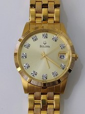 Bulova Gold Tone Diamond Watch C960495 34mm WORKS W1