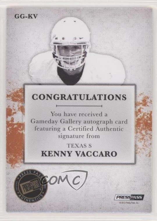 2013 Press Pass Gameday Gallery Bronze /25 Kenny Vaccaro #GG-KV Rookie Auto RC - Image 2 of 2