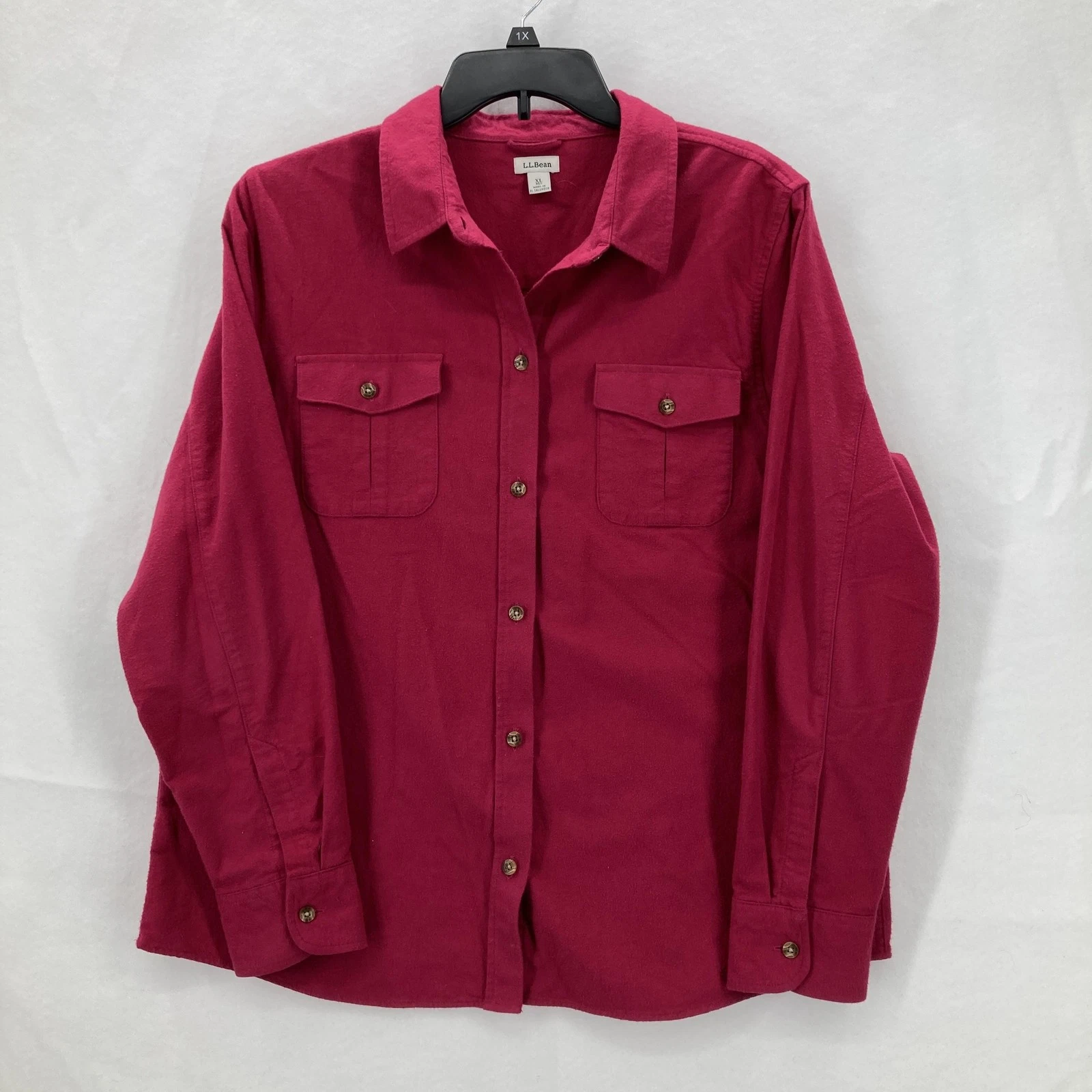 LL Bean Chamois Shirt Mens Extra Large Red Button Down Flannel Pocket Outdoors